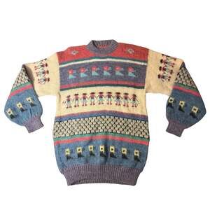 Vintage Southwestern Pattern Knit Sweater Multi-Color Pullover